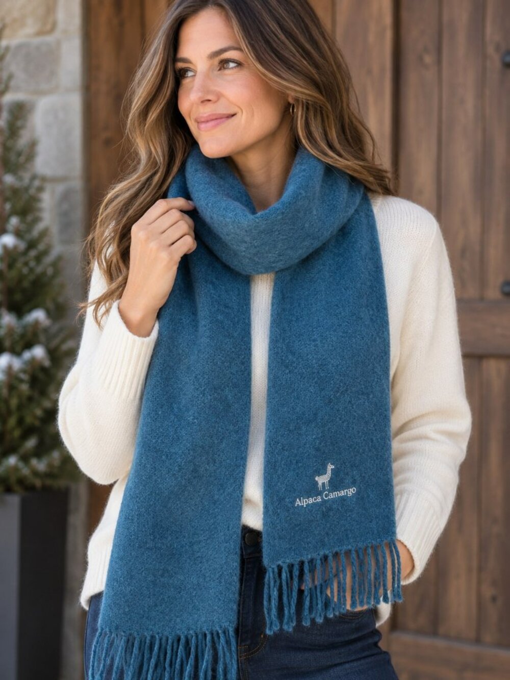 Alpaca Camargo Peru Blue Teal Alpaca Scarf Wrap Fringe 68"